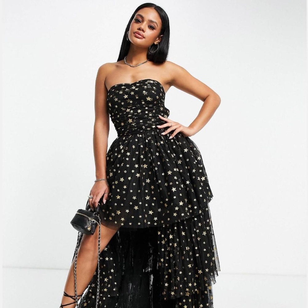Lace & Beads black and gold star dress